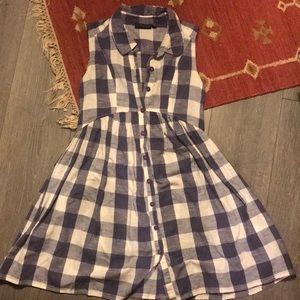 Topshop Gingham Sleeveless Blue Dress